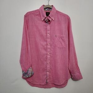 TailorByrd Mens Medium Pink 100% Cotton Button Down Shirt Plaid Trim Lightweight